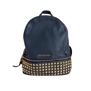 Michael Kors Rhea Navy Leather Gold Studded Backpack
